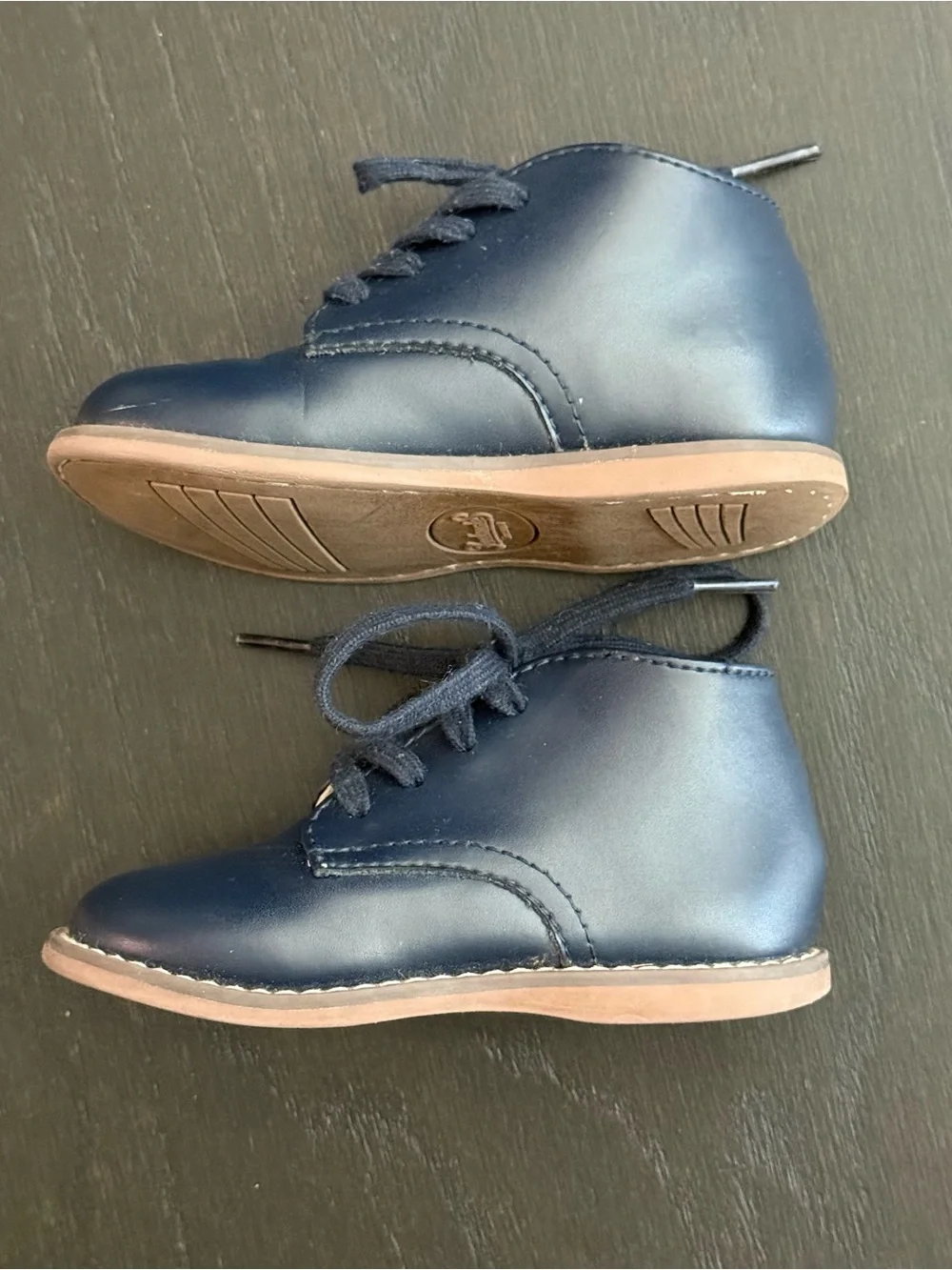 Footmates Navy Leather Lace-Up Kids Booties Size 6.5 Arch Support Medium Width